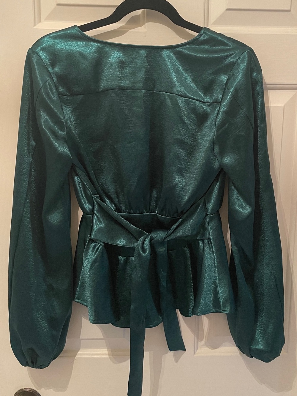 Guess Emerald Green Satin Wrap Peplum Blouse - Picture 7 of 14
